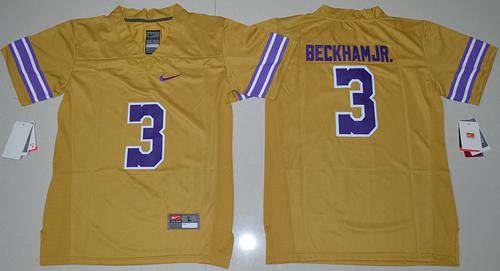 Tigers #3 Odell Beckham Jr Gridiron Gold Limited Legend Stitched Youth NCAA Jersey - Click Image to Close